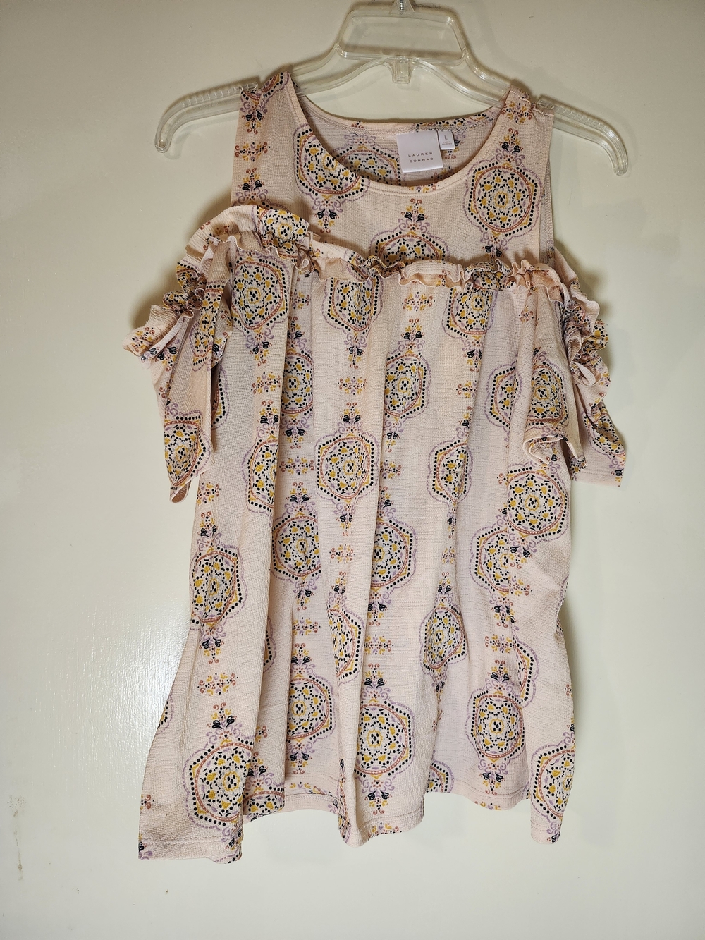 LC Lauren Conrad Blush Pink Cold-Shoulder Ruffle Tank Top L
